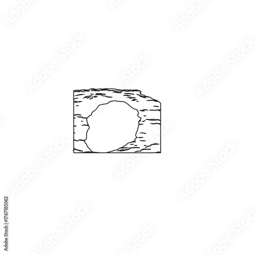 Hole in a rough textured surface.