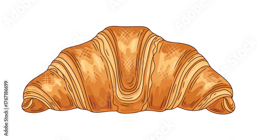 A golden-brown illustration of a freshly baked croissant, isolated on a white background, perfect for culinary and bakery-related designs.