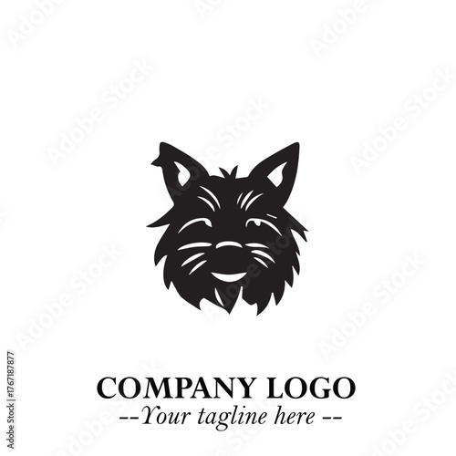 Cute Head of Dog Logo Symbol in Black on White Background with Modern Minimalist Design
