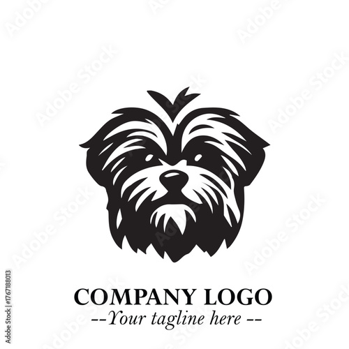 Cute Head of Dog Logo Symbol in Black on White Background with Modern Minimalist Design