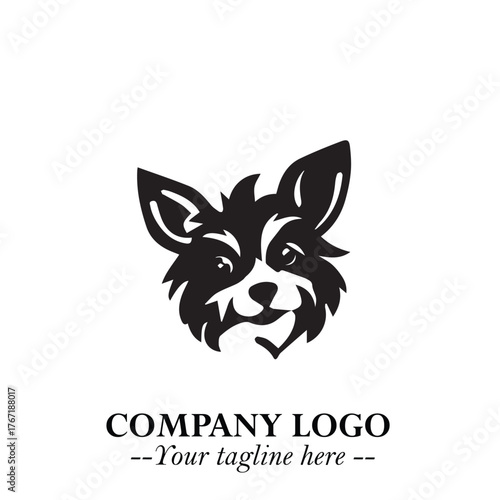 Cute Head of Dog Logo Symbol in Black on White Background with Modern Minimalist Design