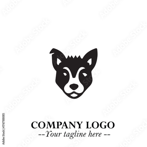 Cute Head of Dog Logo Symbol in Black on White Background with Modern Minimalist Design