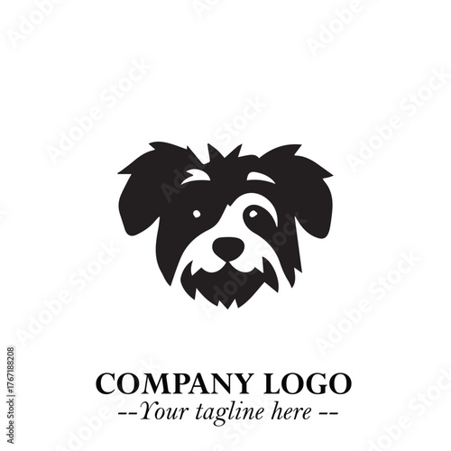 Cute Head of Dog Logo Symbol in Black on White Background with Modern Minimalist Design
