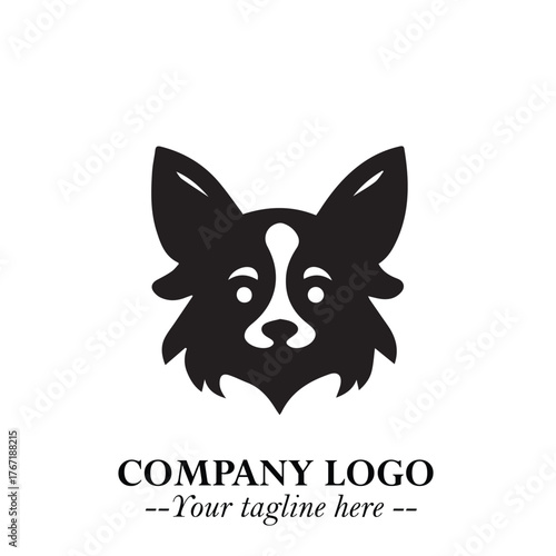 Cute Head of Dog Logo Symbol in Black on White Background with Modern Minimalist Design