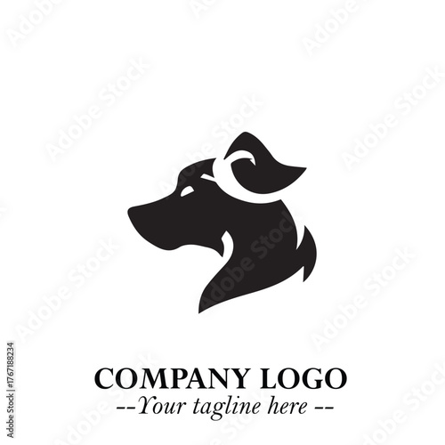 Cute Head of Dog Logo Symbol in Black on White Background with Modern Minimalist Design