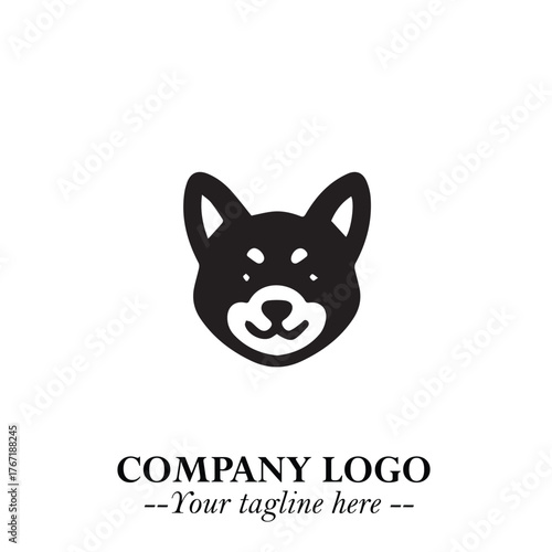 Cute Head of Dog Logo Symbol in Black on White Background with Modern Minimalist Design