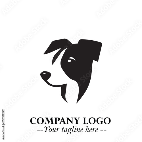 Cute Head of Dog Logo Symbol in Black on White Background with Modern Minimalist Design