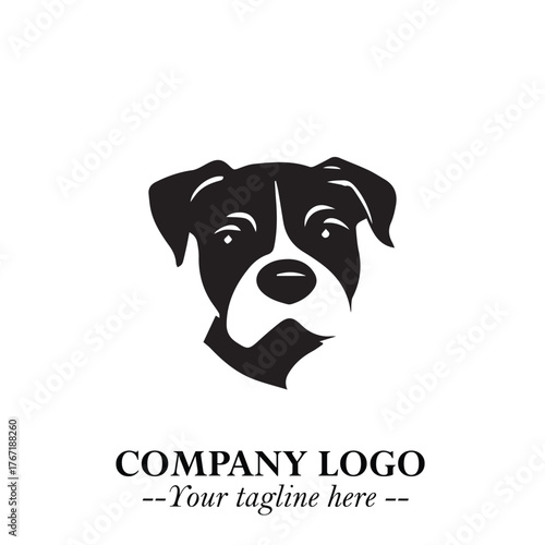 Cute Head of Dog Logo Symbol in Black on White Background with Modern Minimalist Design