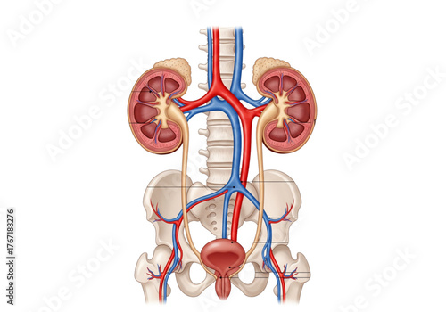 Anatomy Illustration Human Urinary System Kidneys Ureters Bladder Medical Diagram for Health Education