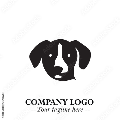 Cute Head of Dog Logo Symbol in Black on White Background with Modern Minimalist Design