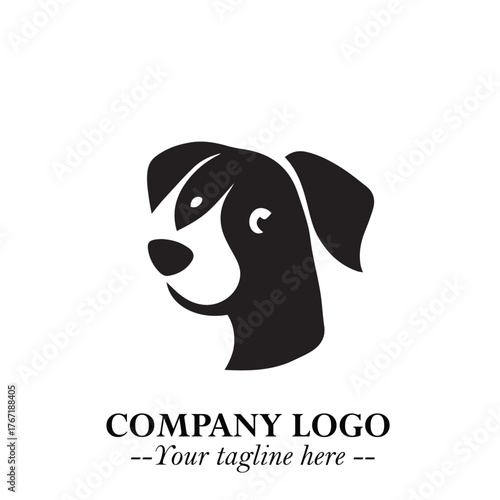 Cute Head of Dog Logo Symbol in Black on White Background with Modern Minimalist Design