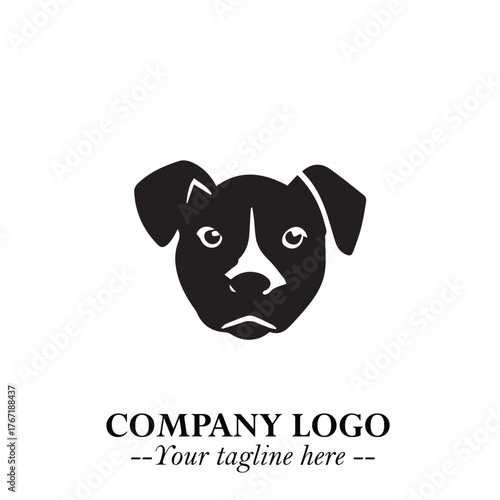 Cute Head of Dog Logo Symbol in Black on White Background with Modern Minimalist Design