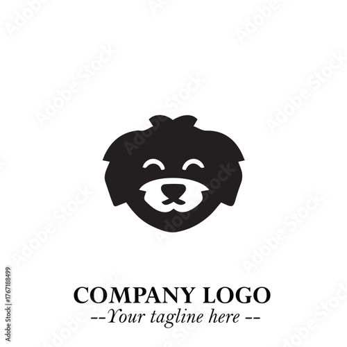 Cute Head of Dog Logo Symbol in Black on White Background with Modern Minimalist Design