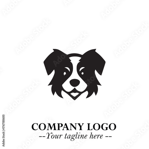 Cute Head of Dog Logo Symbol in Black on White Background with Modern Minimalist Design