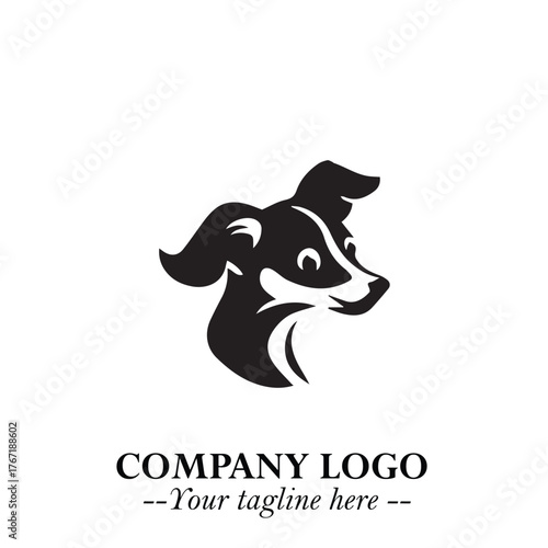 Cute Head of Dog Logo Symbol in Black on White Background with Modern Minimalist Design