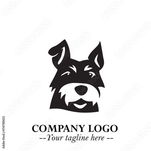 Cute Head of Dog Logo Symbol in Black on White Background with Modern Minimalist Design