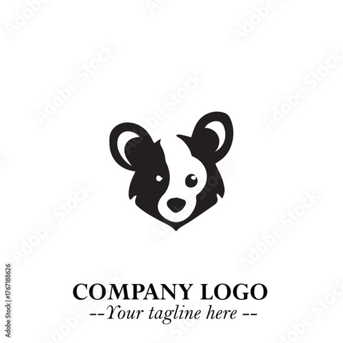 Cute Head of Dog Logo Symbol in Black on White Background with Modern Minimalist Design