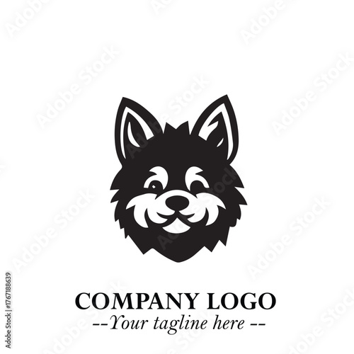 Cute Head of Dog Logo Symbol in Black on White Background with Modern Minimalist Design