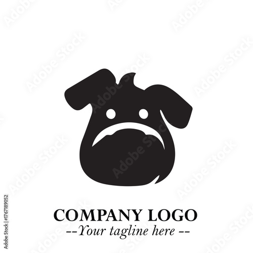 Cute Head of Dog Logo Symbol in Black on White Background with Modern Minimalist Design