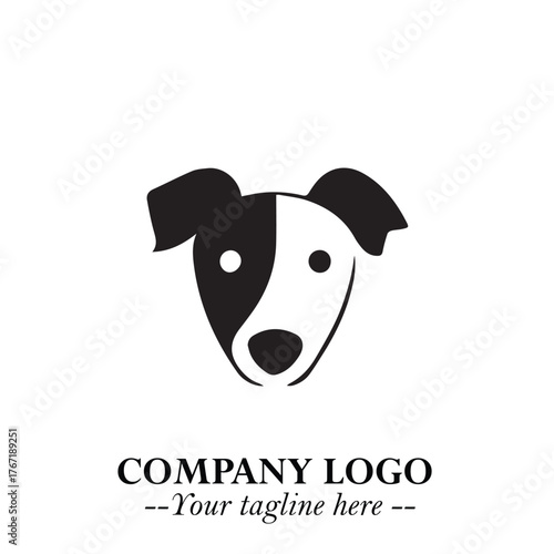 Cute Head of Dog Logo Symbol in Black on White Background with Modern Minimalist Design
