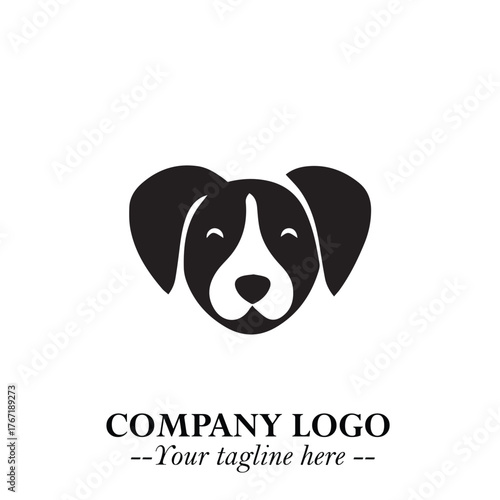 Cute Head of Dog Logo Symbol in Black on White Background with Modern Minimalist Design