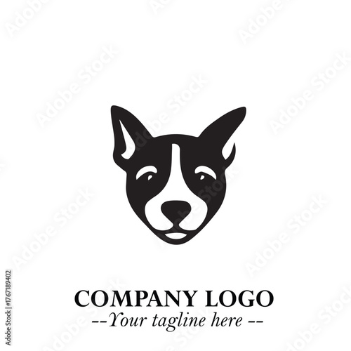 Cute Head of Dog Logo Symbol in Black on White Background with Modern Minimalist Design