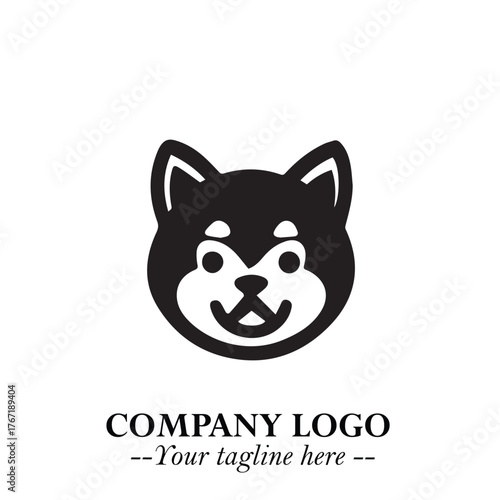 Cute Head of Dog Logo Symbol in Black on White Background with Modern Minimalist Design