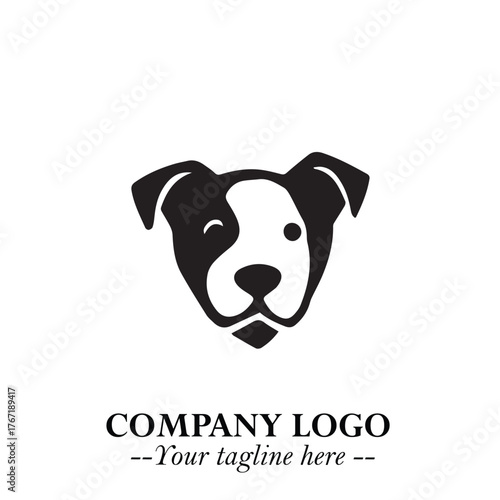 Cute Head of Dog Logo Symbol in Black on White Background with Modern Minimalist Design