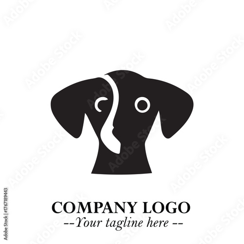 Cute Head of Dog Logo Symbol in Black on White Background with Modern Minimalist Design