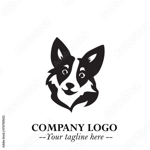 Cute Head of Dog Logo Symbol in Black on White Background with Modern Minimalist Design