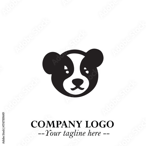 Cute Head of Dog Logo Symbol in Black on White Background with Modern Minimalist Design