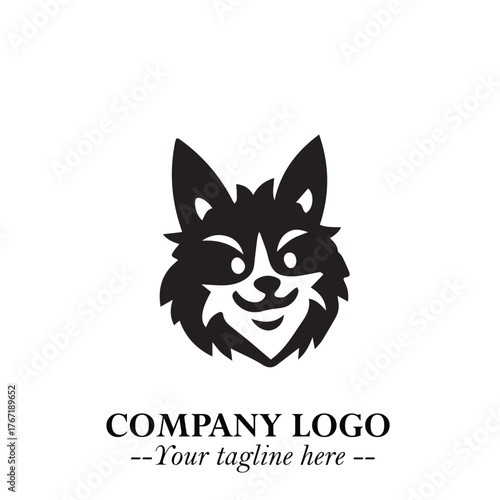 Cute Head of Dog Logo Symbol in Black on White Background with Modern Minimalist Design