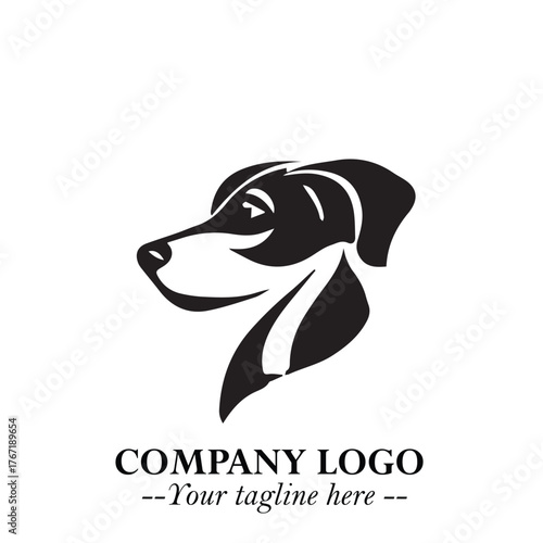 Cute Head of Dog Logo Symbol in Black on White Background with Modern Minimalist Design