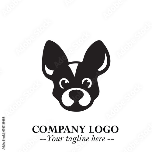 Cute Head of Dog Logo Symbol in Black on White Background with Modern Minimalist Design