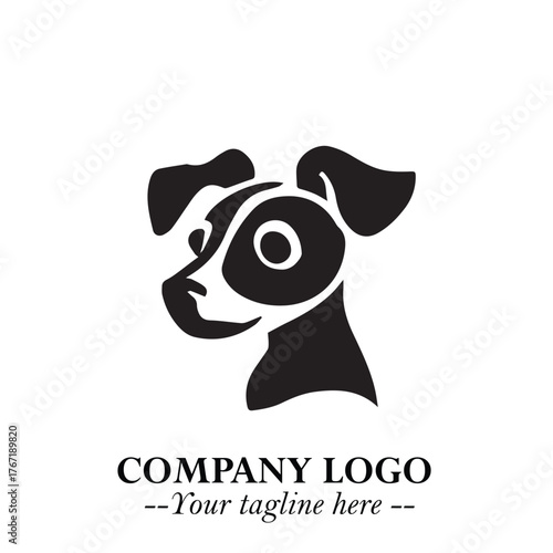 Cute Head of Dog Logo Symbol in Black on White Background with Modern Minimalist Design