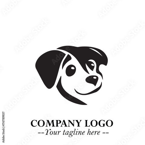 Cute Head of Dog Logo Symbol in Black on White Background with Modern Minimalist Design