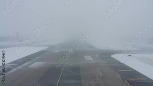 Snowy runway perspective white winter landscape under overcast sky