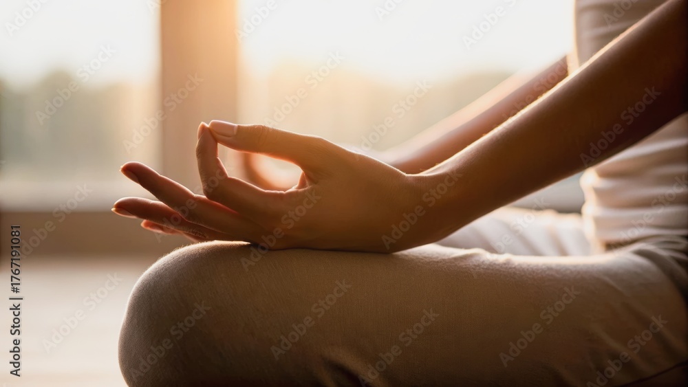 custom made wallpaper toronto digitalA person meditating in a serene environment with hands positioned in a mudra, promoting relaxation and mindfulness.