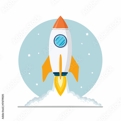 Rocket Launching into Space with Fire and Smoke.