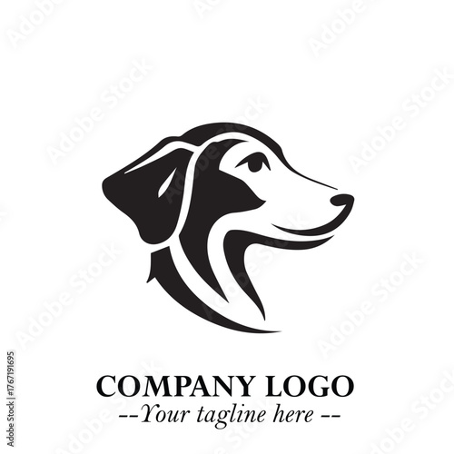 Cute Head of Dog Logo Symbol in Black on White Background with Modern Minimalist Design