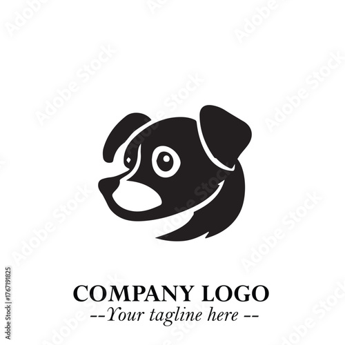 Cute Head of Dog Logo Symbol in Black on White Background with Modern Minimalist Design