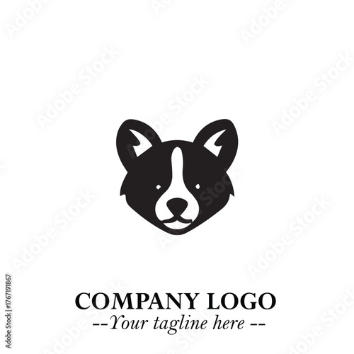 Cute Head of Dog Logo Symbol in Black on White Background with Modern Minimalist Design