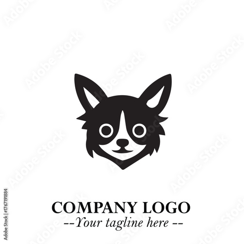 Cute Head of Dog Logo Symbol in Black on White Background with Modern Minimalist Design