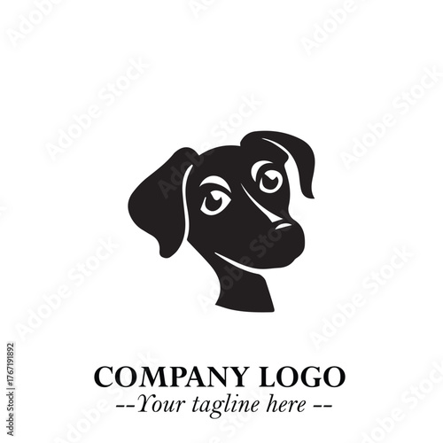Cute Head of Dog Logo Symbol in Black on White Background with Modern Minimalist Design