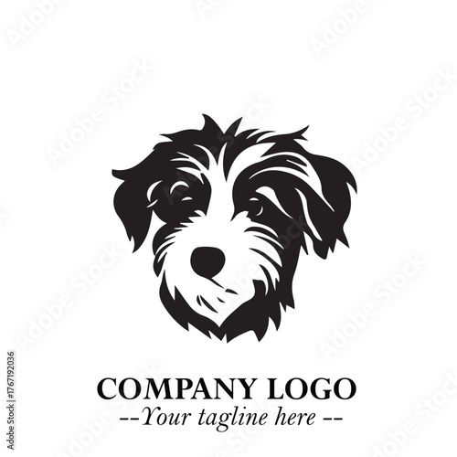 Cute Head of Dog Logo Symbol in Black on White Background with Modern Minimalist Design
