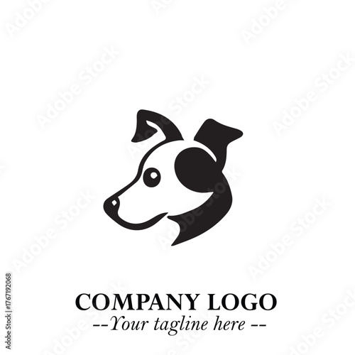 Cute Head of Dog Logo Symbol in Black on White Background with Modern Minimalist Design