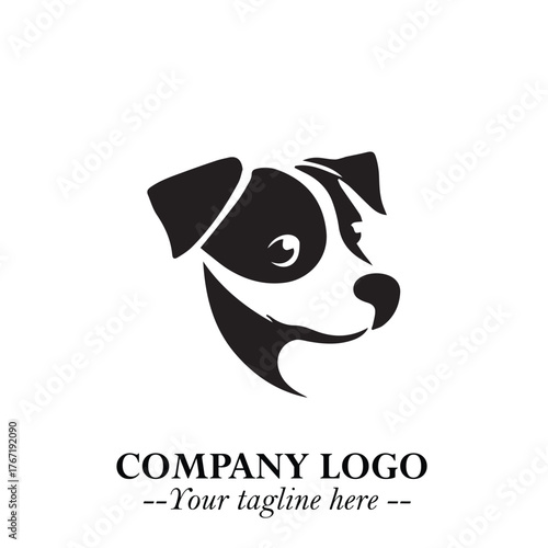 Cute Head of Dog Logo Symbol in Black on White Background with Modern Minimalist Design