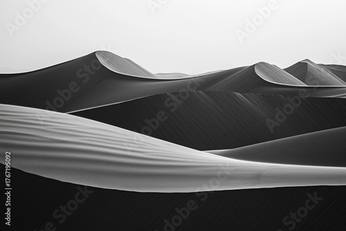 Fototapeta Naklejka Na Ścianę i Meble -  Black-and-white photography of deep, contrasting dune ridges