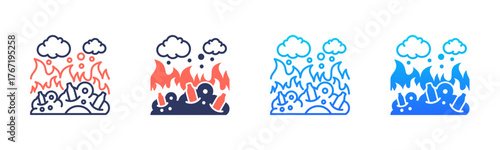 Waste Incineration Pollution Icon Pack In Multiple Styles