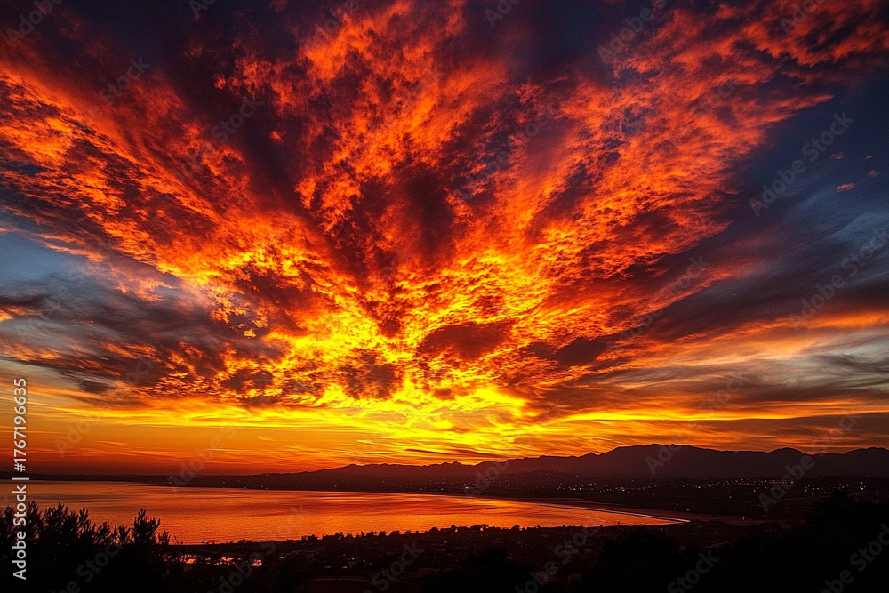 Fototapeta premium A breathtaking sunset where the sky and ground merge into one